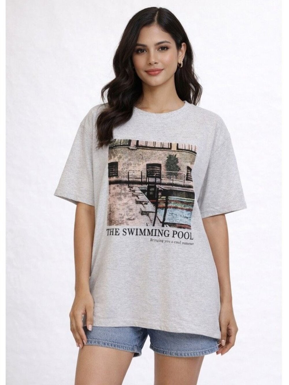 Dazy T-Shirt Womens Small Grey Cotton Printed Crew Graphic Neck Short Sleeve